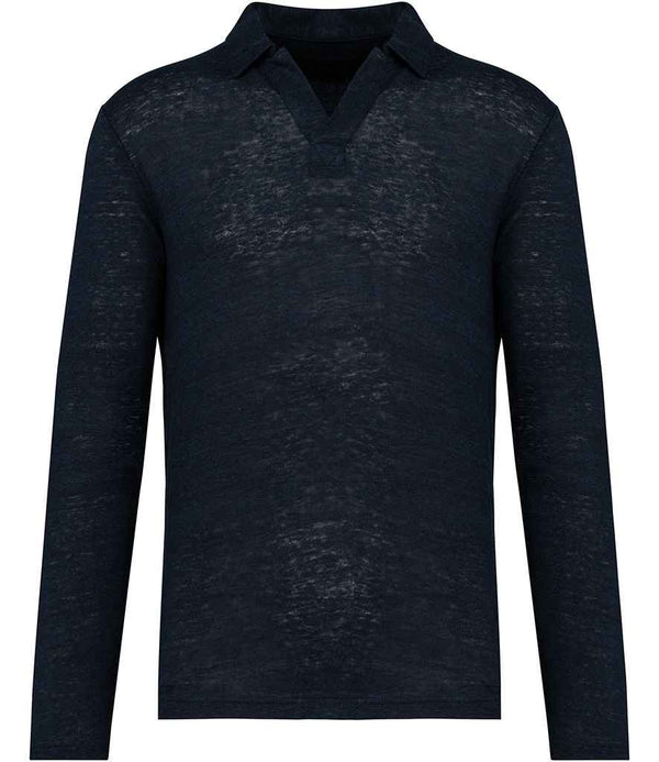 Native Spirit Long Sleeve Linen Polo Shirt